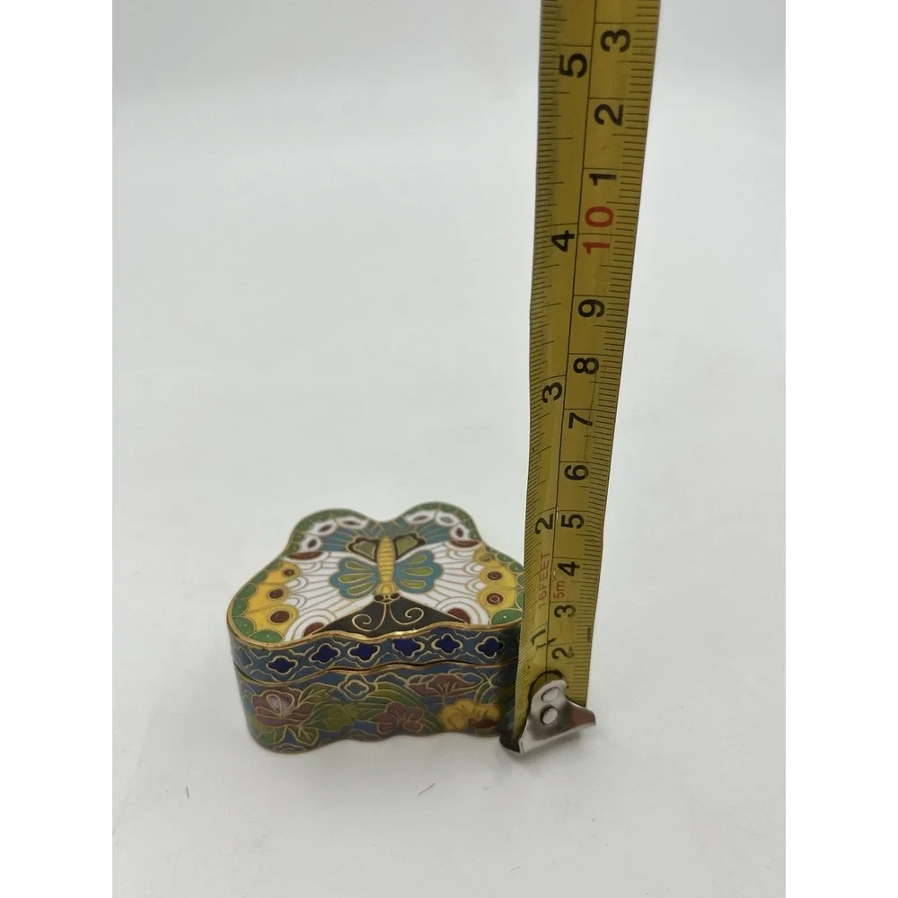 Cloisonne Pill Box Trinket Candle Metal Container  BUTTERFLY Design Multicolor
